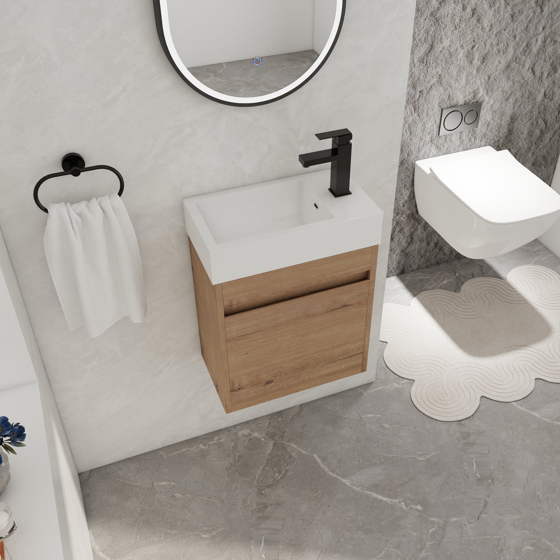 Modern Floating Bathroom Vanity in Imitative Oak Plywood