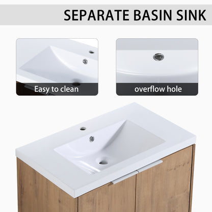 30 Inch Soft Close Bathroom Vanity - Plywood, Oak Finish
