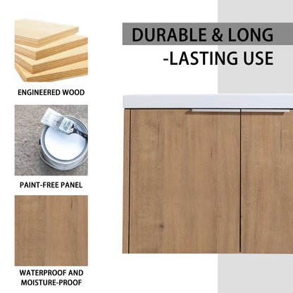 30 Inch Soft Close Bathroom Vanity - Plywood, Oak Finish