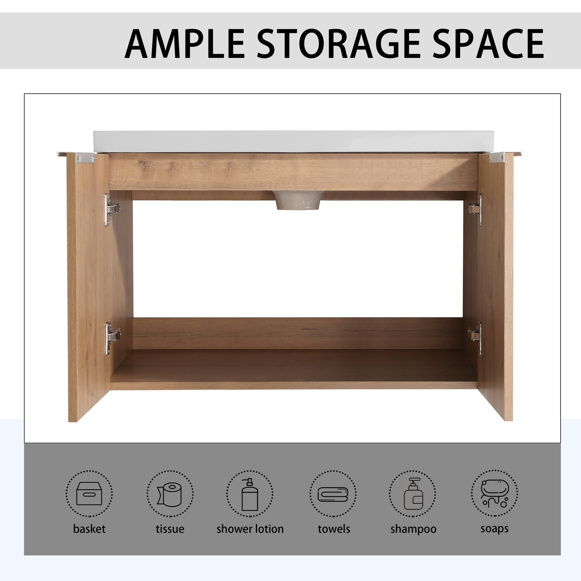 30 Inch Soft Close Bathroom Vanity - Plywood, Oak Finish