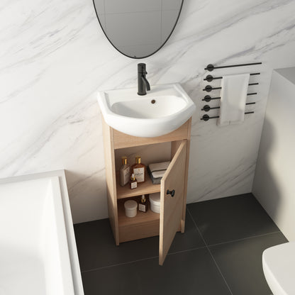 Light Oak Bathroom Vanity - 18 Inch Storage Sink Combo