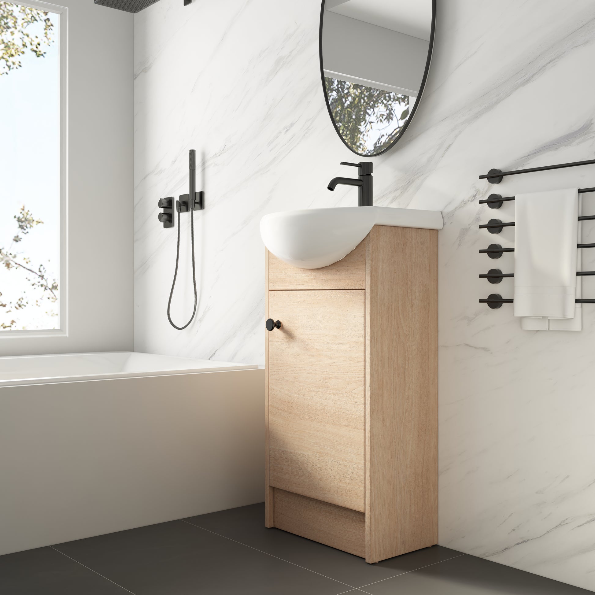 Light Oak Bathroom Vanity - 18 Inch Storage Sink Combo
