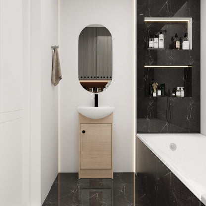 Light Oak Bathroom Vanity - 18 Inch Storage Sink Combo