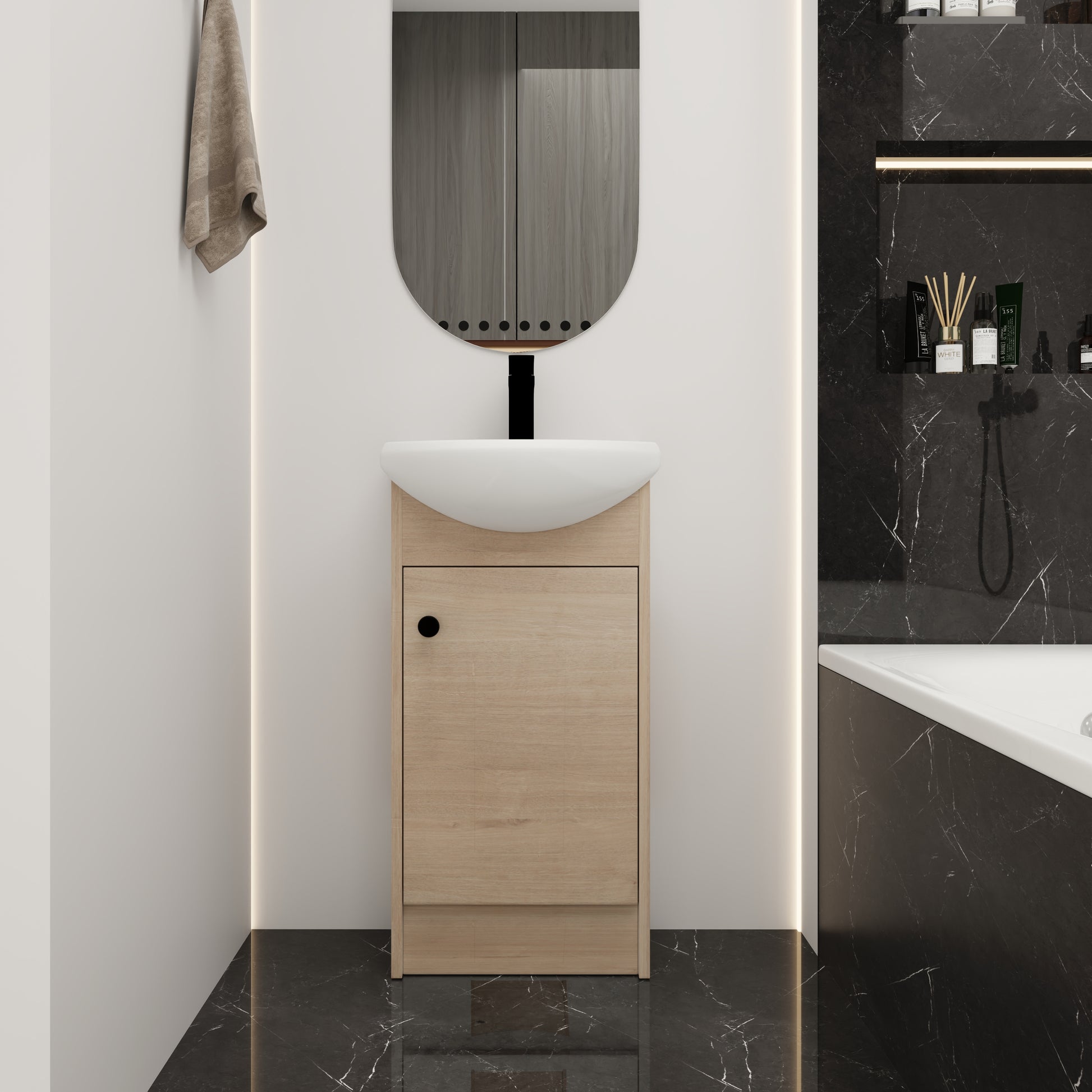 Light Oak Bathroom Vanity - 18 Inch Storage Sink Combo