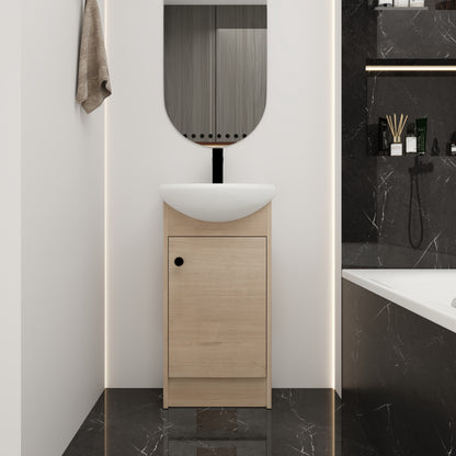 Light Oak Bathroom Vanity - 18 Inch Storage Sink Combo