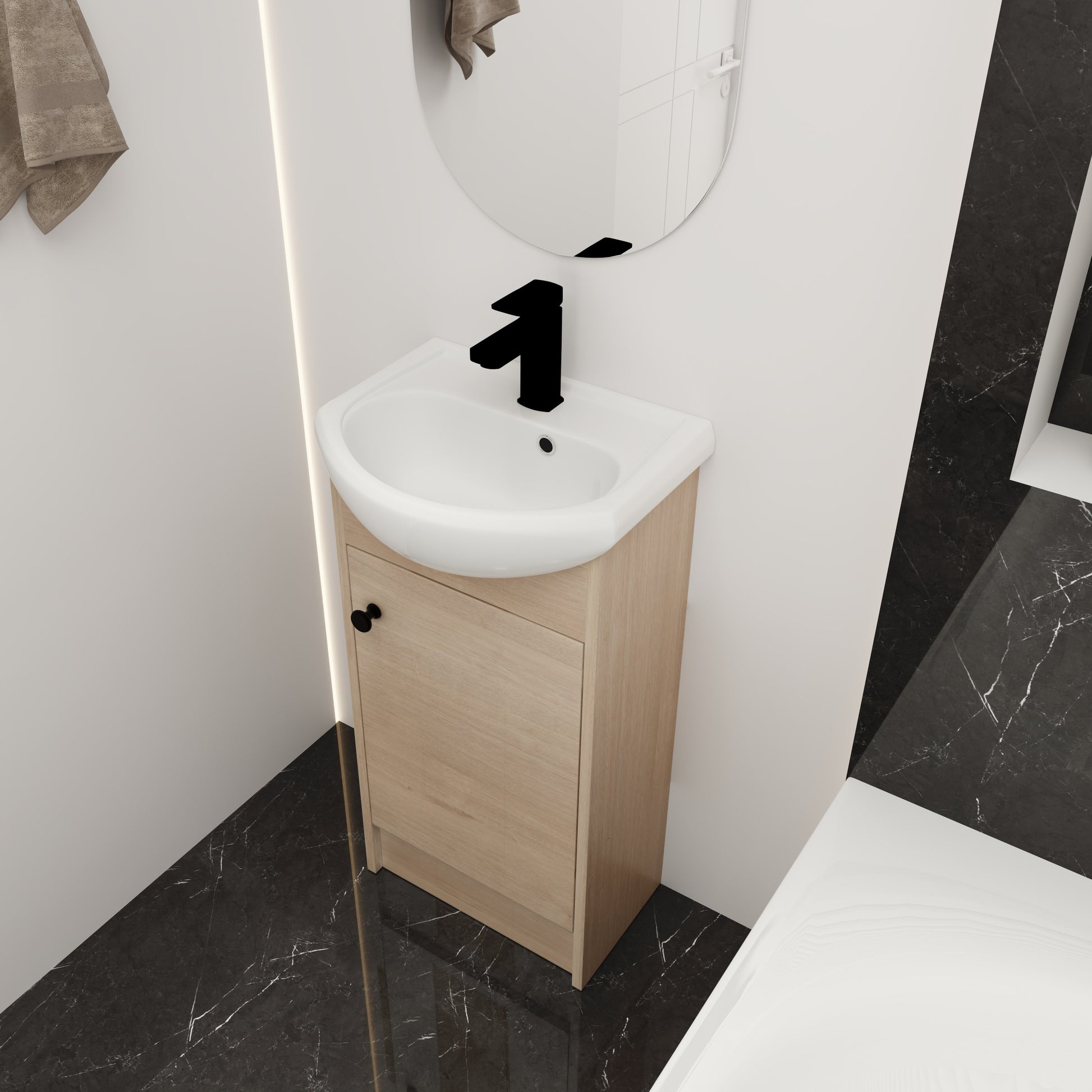 Light Oak Bathroom Vanity - 18 Inch Storage Sink Combo