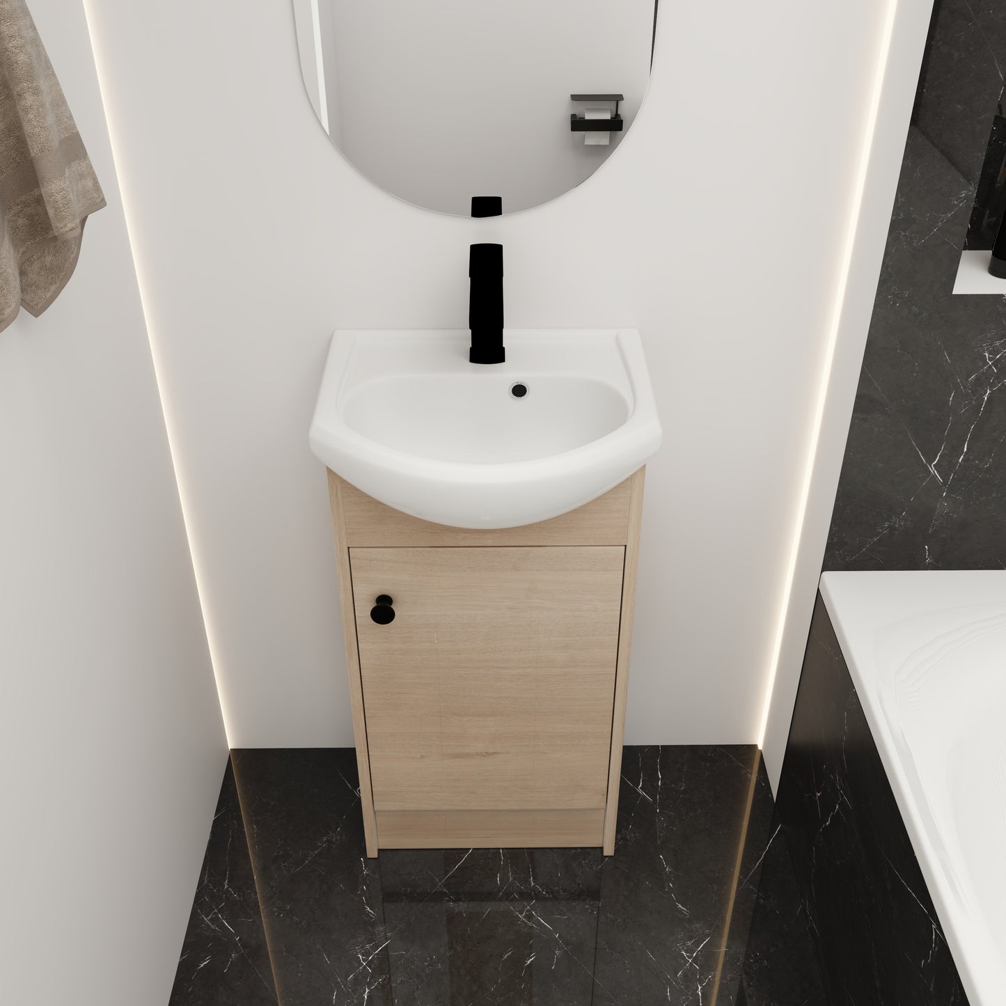 Light Oak Bathroom Vanity - 18 Inch Storage Sink Combo