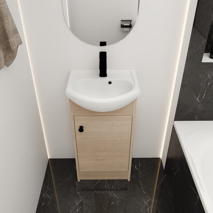Light Oak Bathroom Vanity - 18 Inch Storage Sink Combo