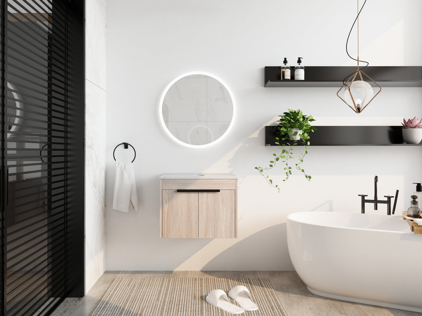 White Oak Bathroom Vanity - 24" Storage