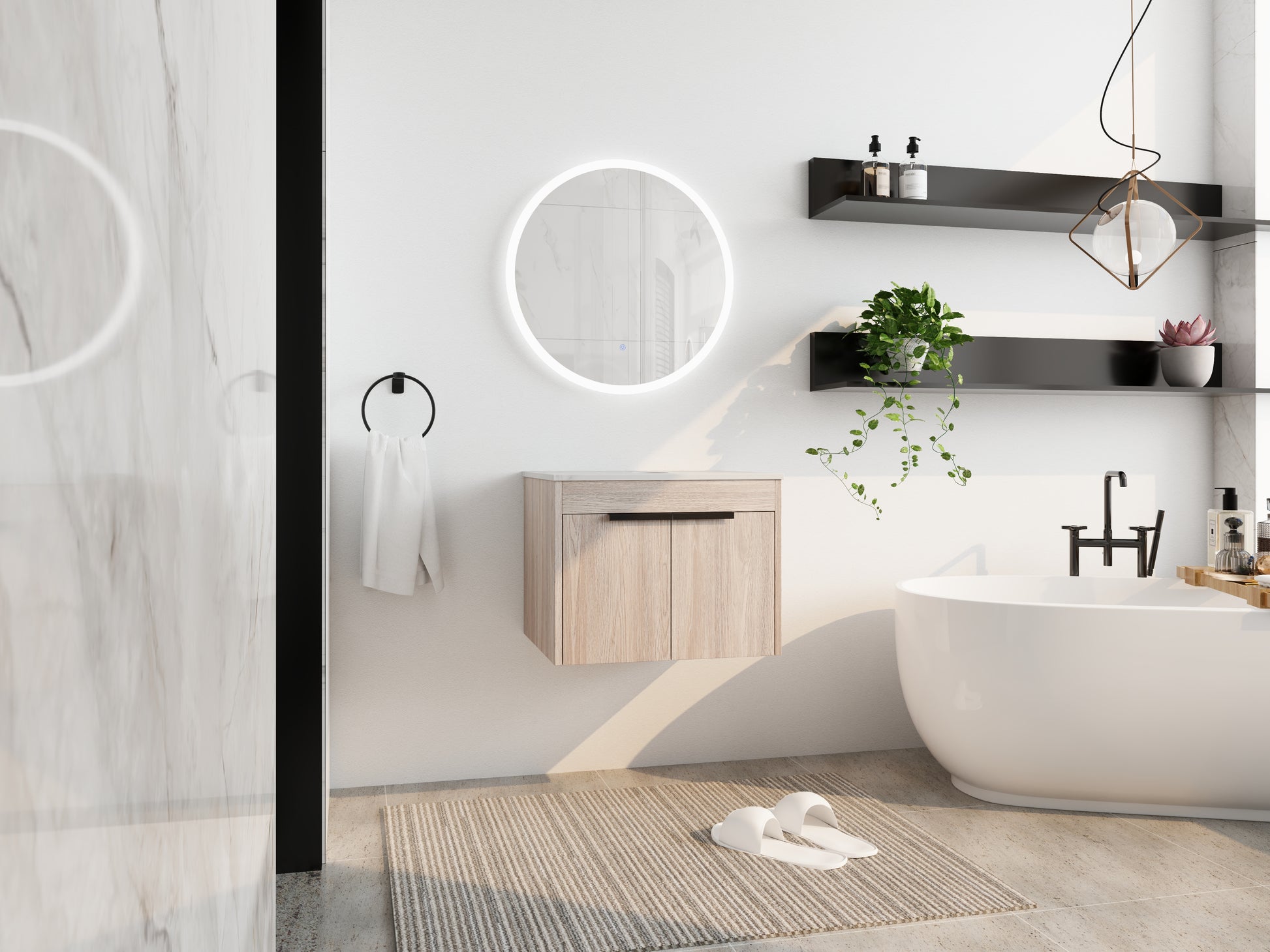 White Oak Bathroom Vanity - 24" Storage