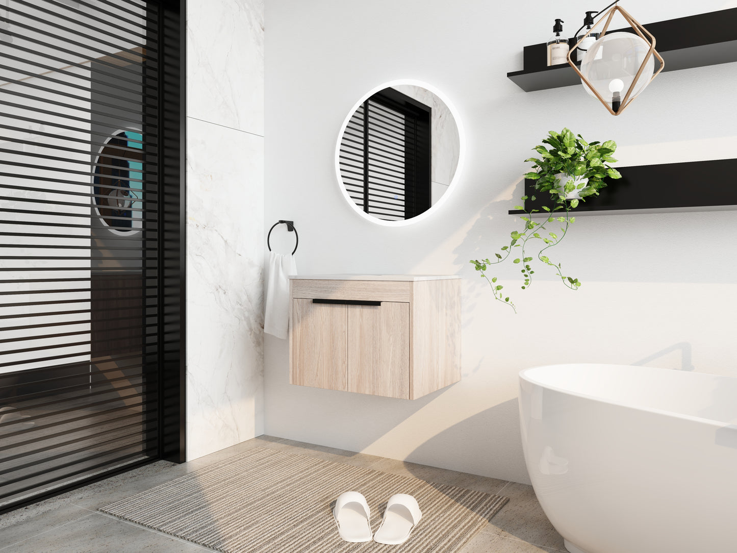 White Oak Bathroom Vanity - 24" Storage