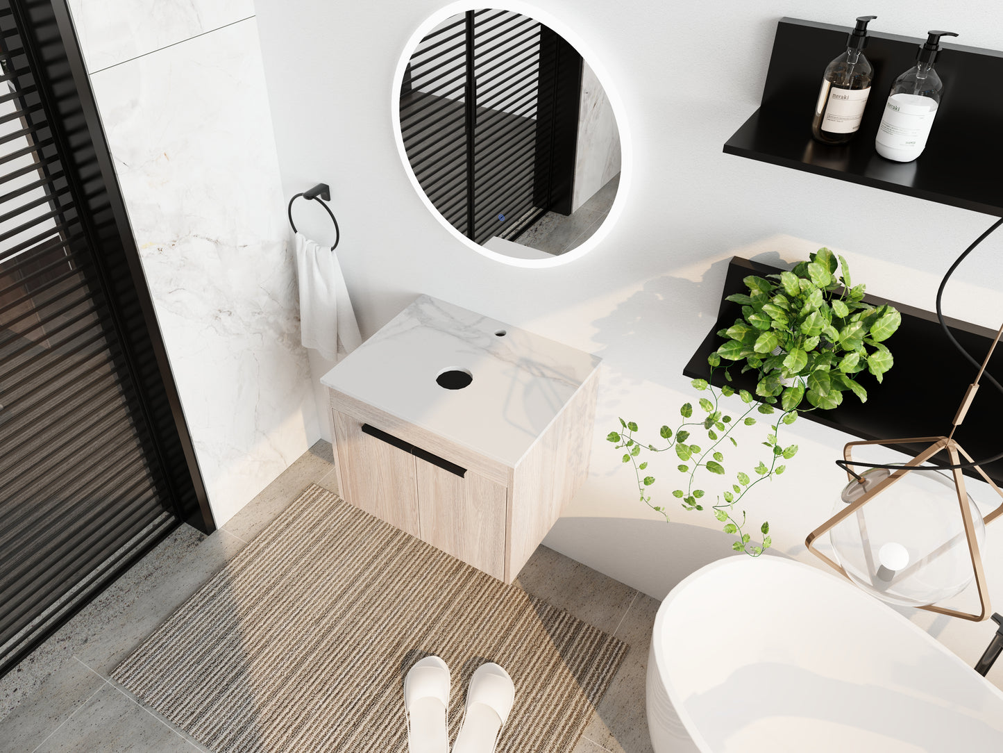 White Oak Bathroom Vanity - 24" Storage