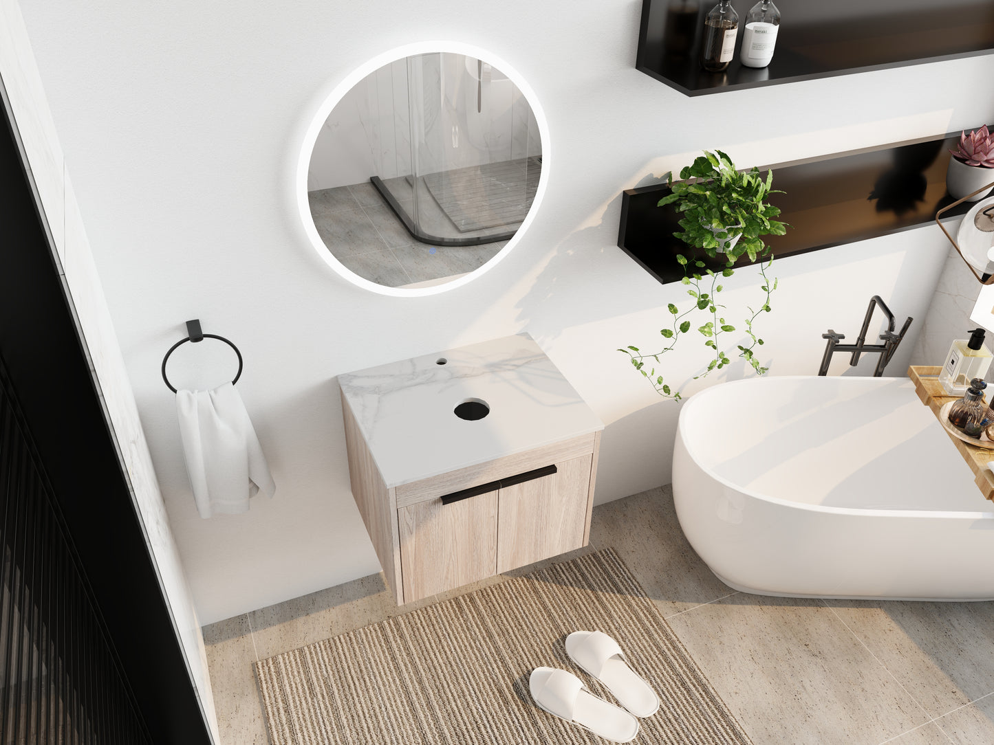 White Oak Bathroom Vanity - 24" Storage