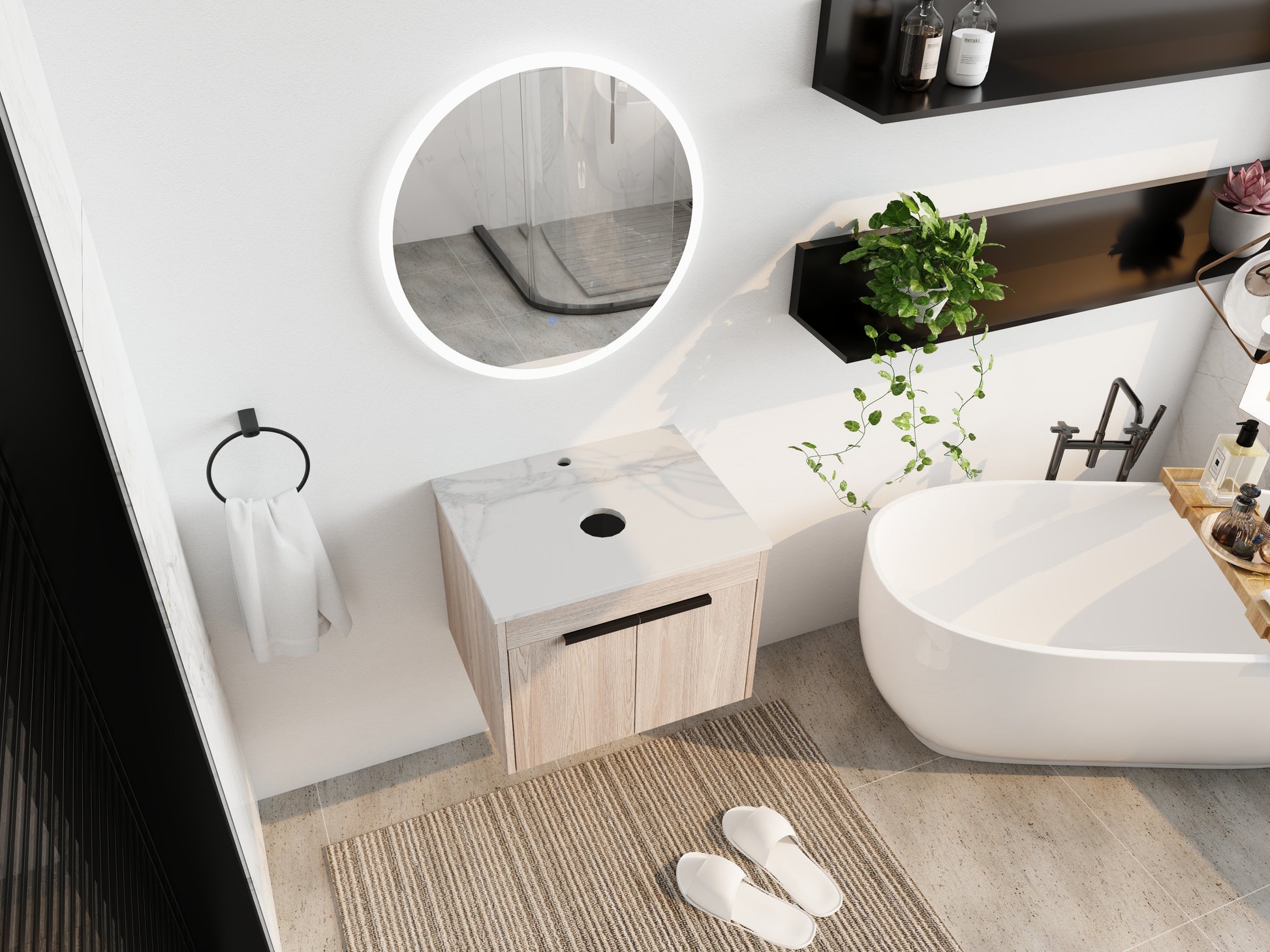 White Oak Bathroom Vanity - 24" Storage