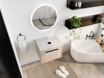 White Oak Bathroom Vanity - 24" Storage