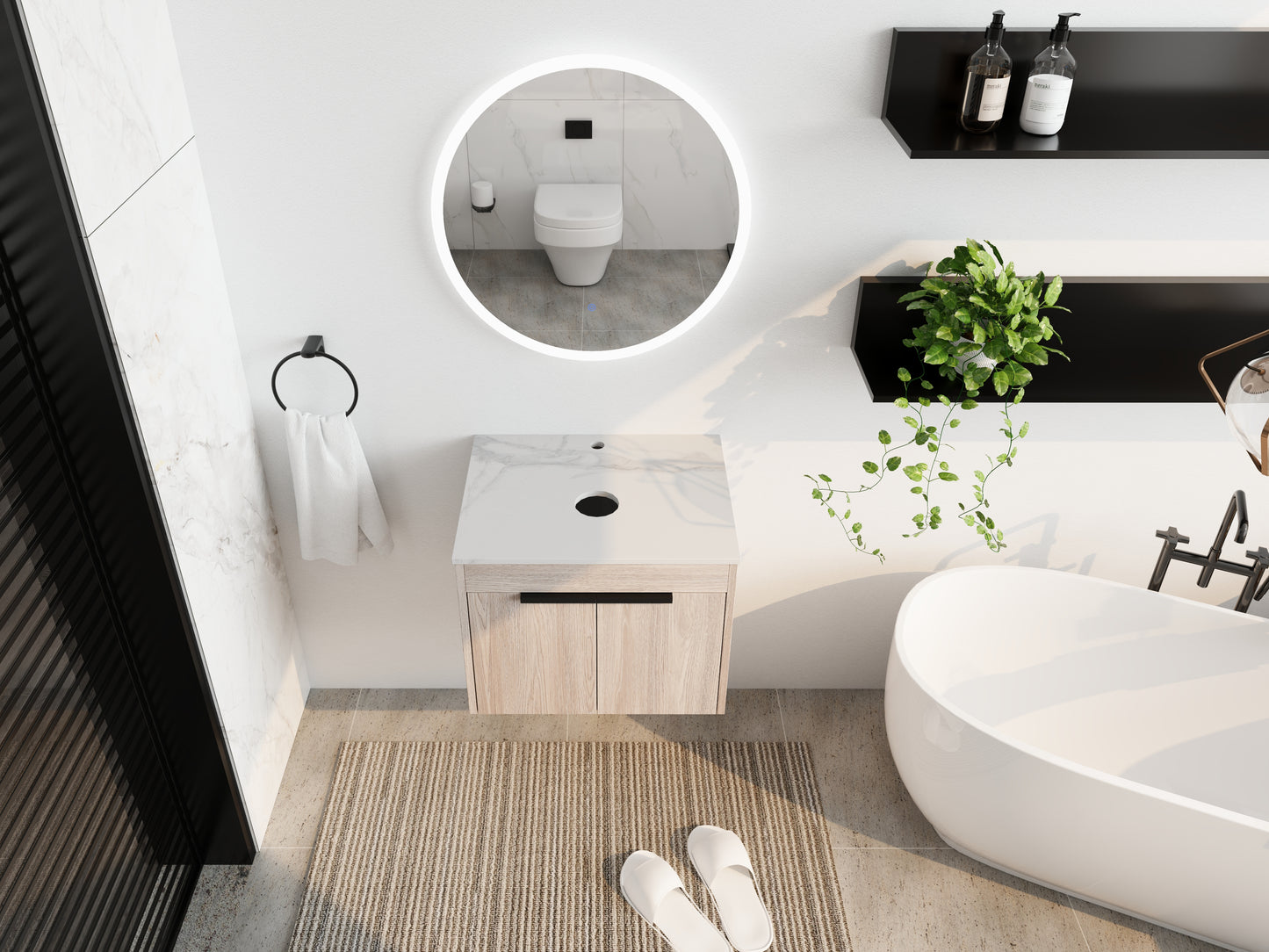 White Oak Bathroom Vanity - 24" Storage