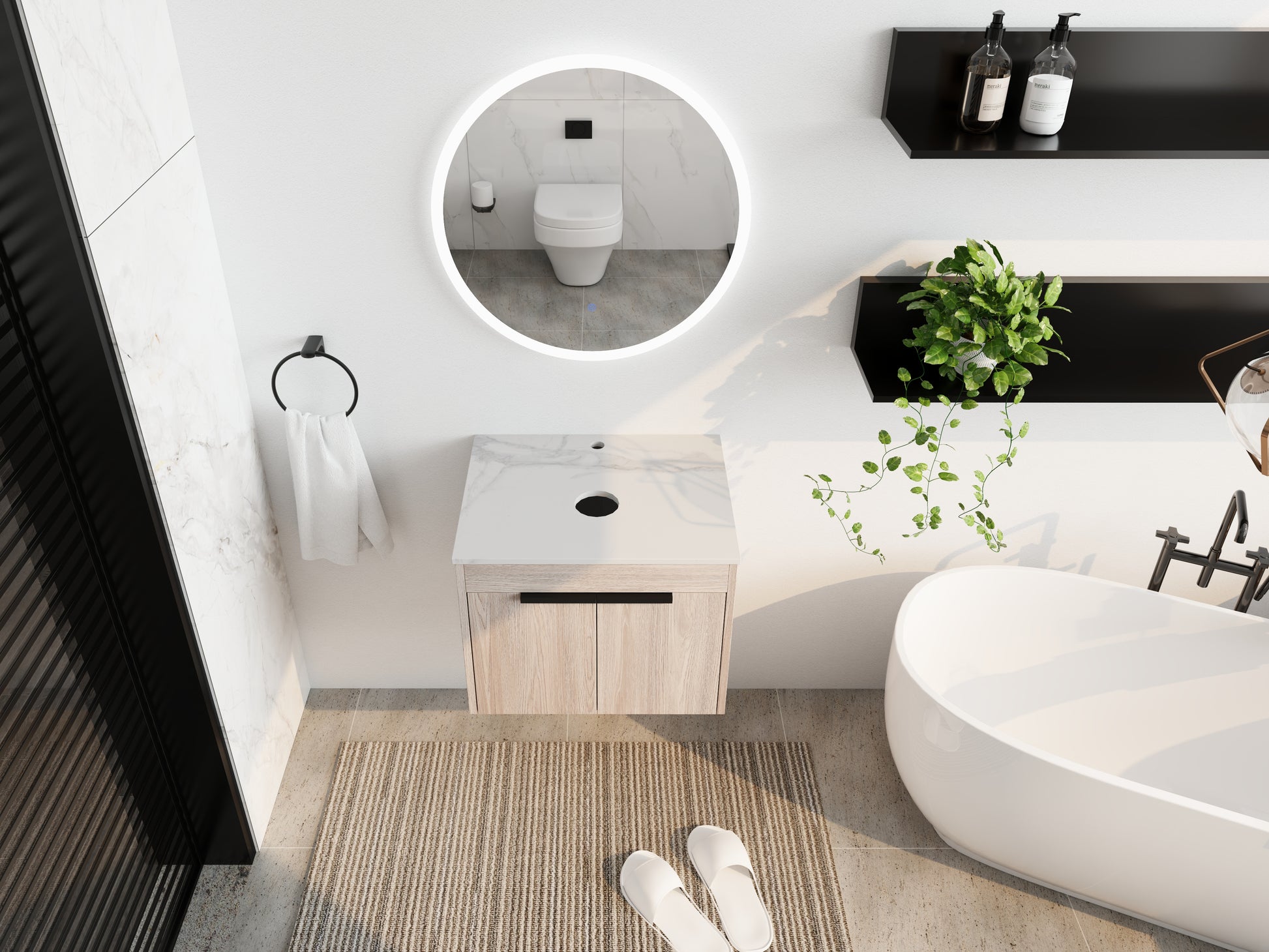 White Oak Bathroom Vanity - 24" Storage