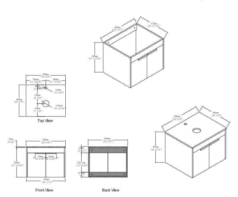 White Oak Bathroom Vanity - 24" Storage