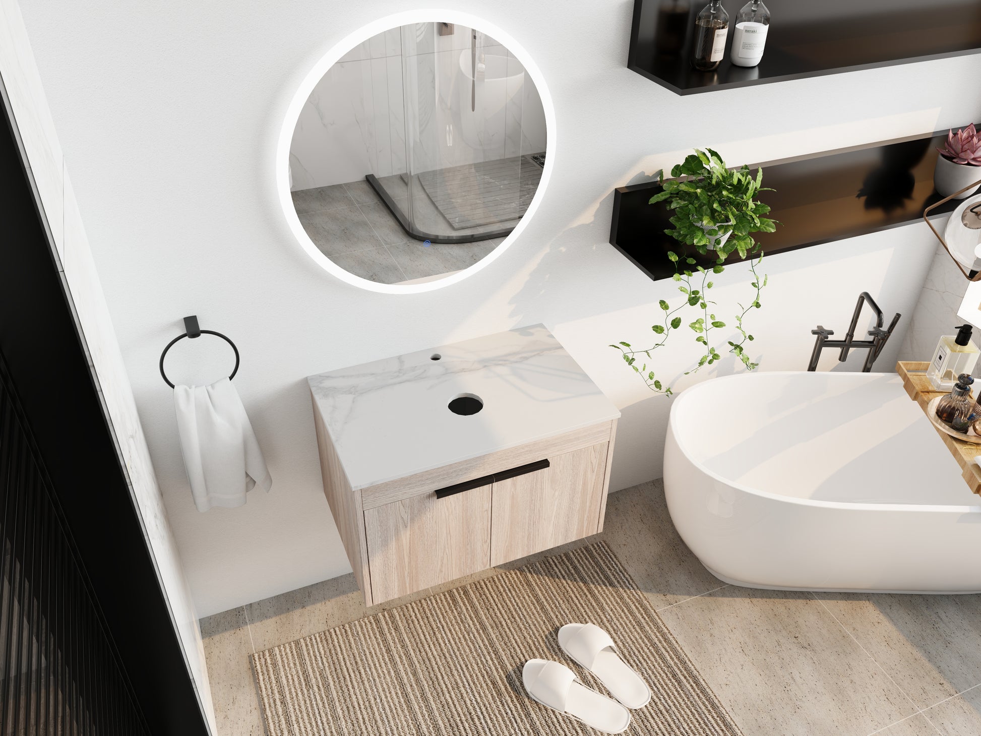 30" Bathroom Vanity - White Oak Plywood Storage