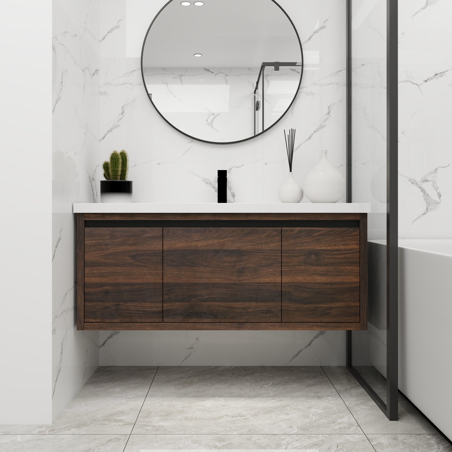 48 Inch Bathroom Cabinet With Sink - Soft Close, Floating Design