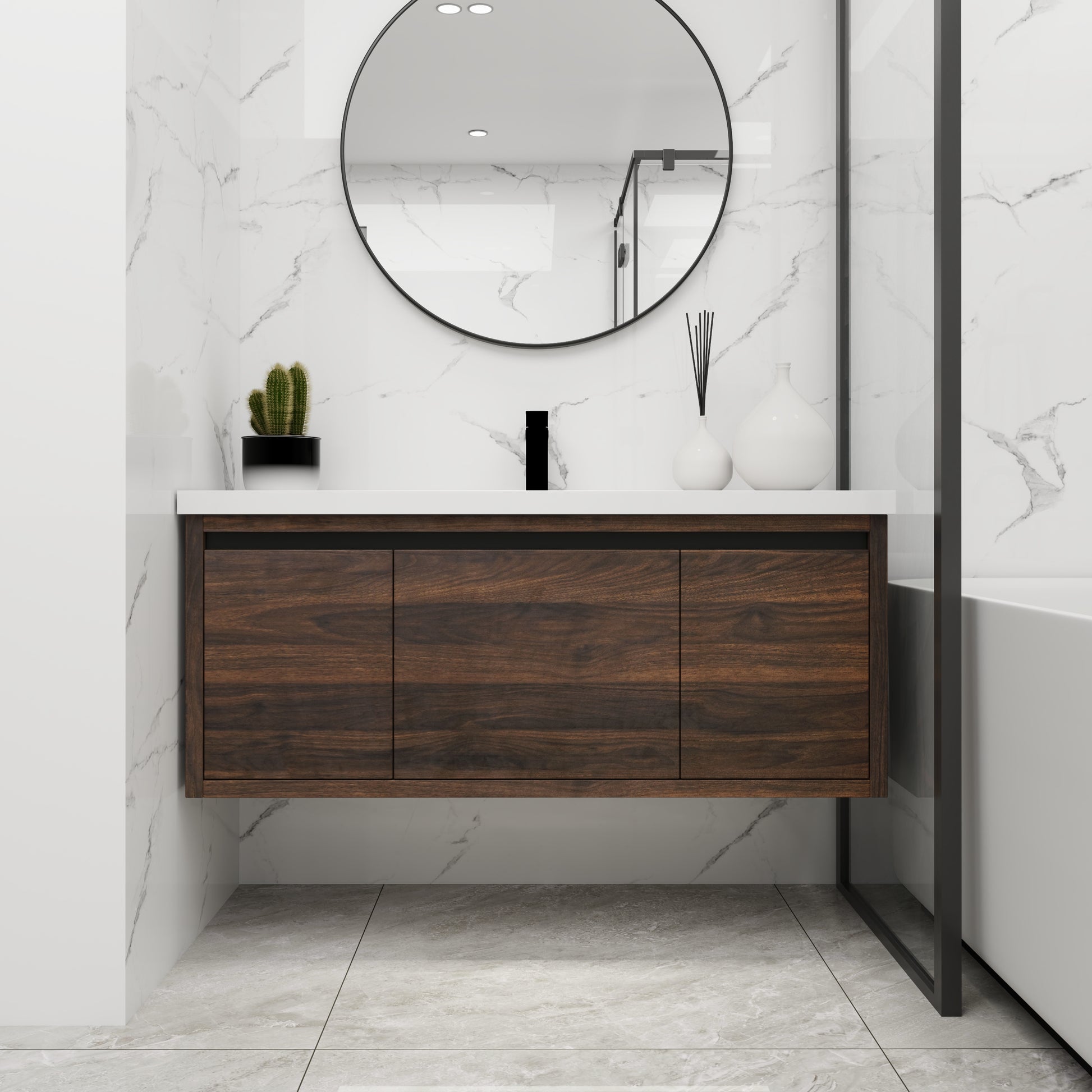 48 Inch Bathroom Cabinet With Sink - Soft Close, Floating Design