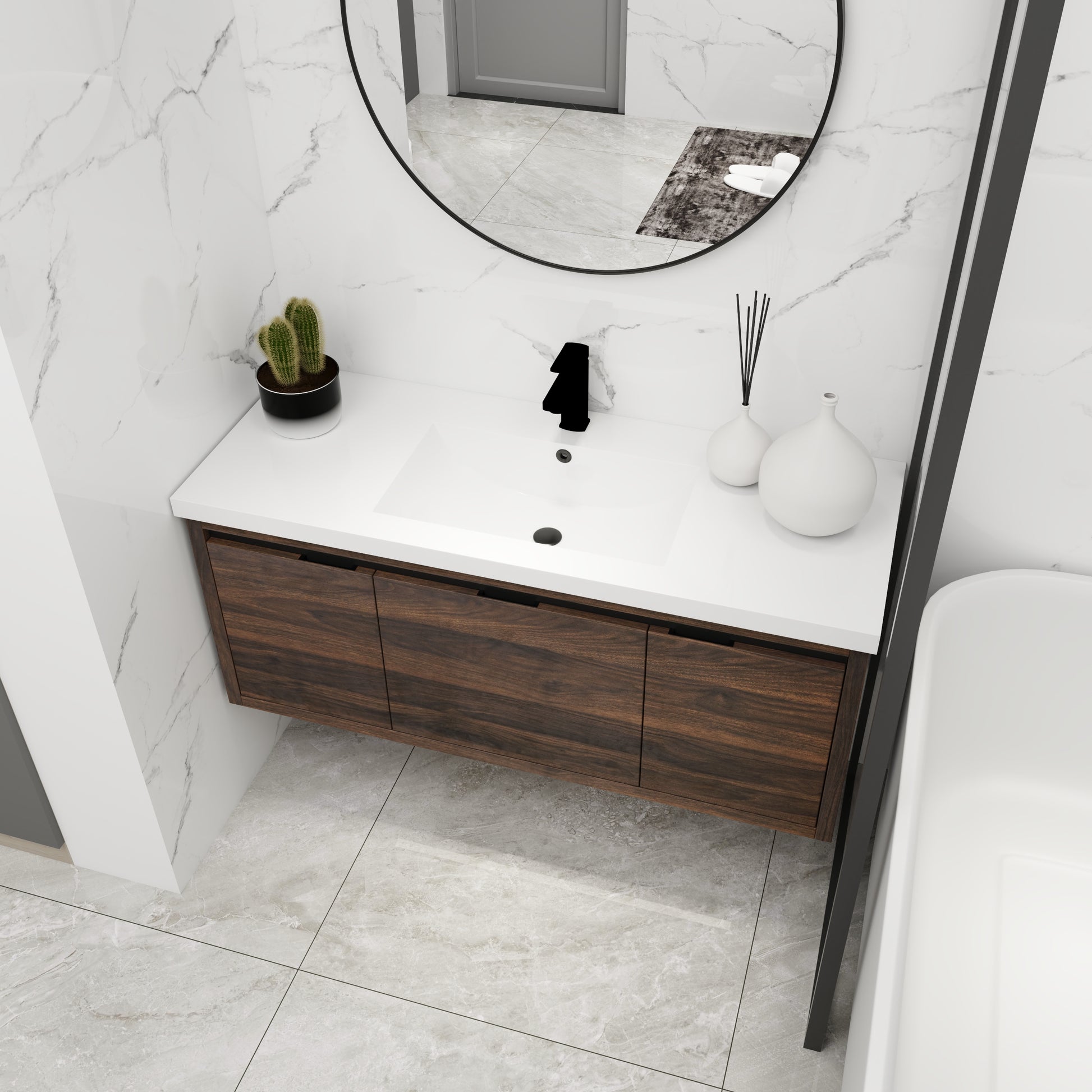 48 Inch Bathroom Cabinet With Sink - Soft Close, Floating Design