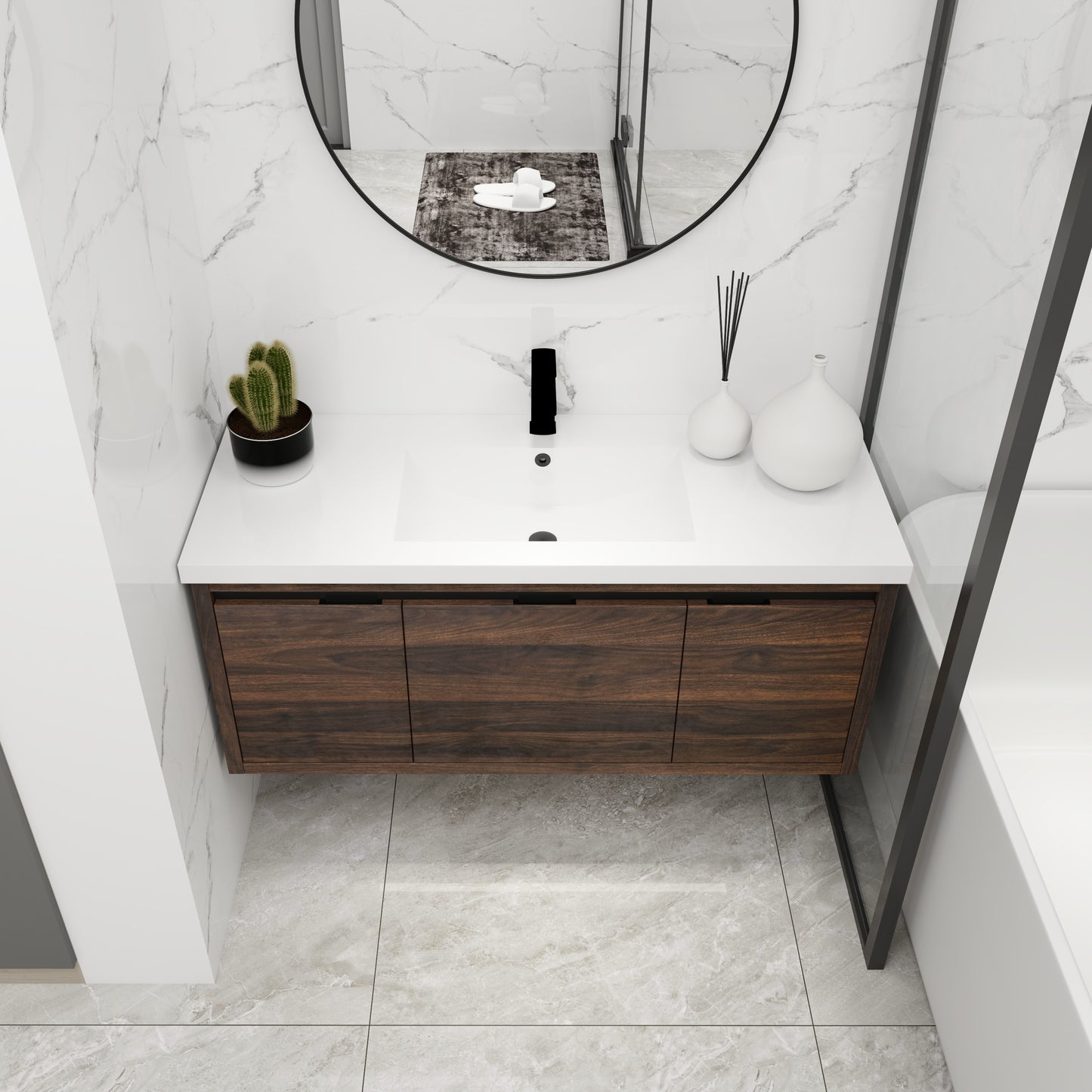 48 Inch Bathroom Cabinet With Sink - Soft Close, Floating Design