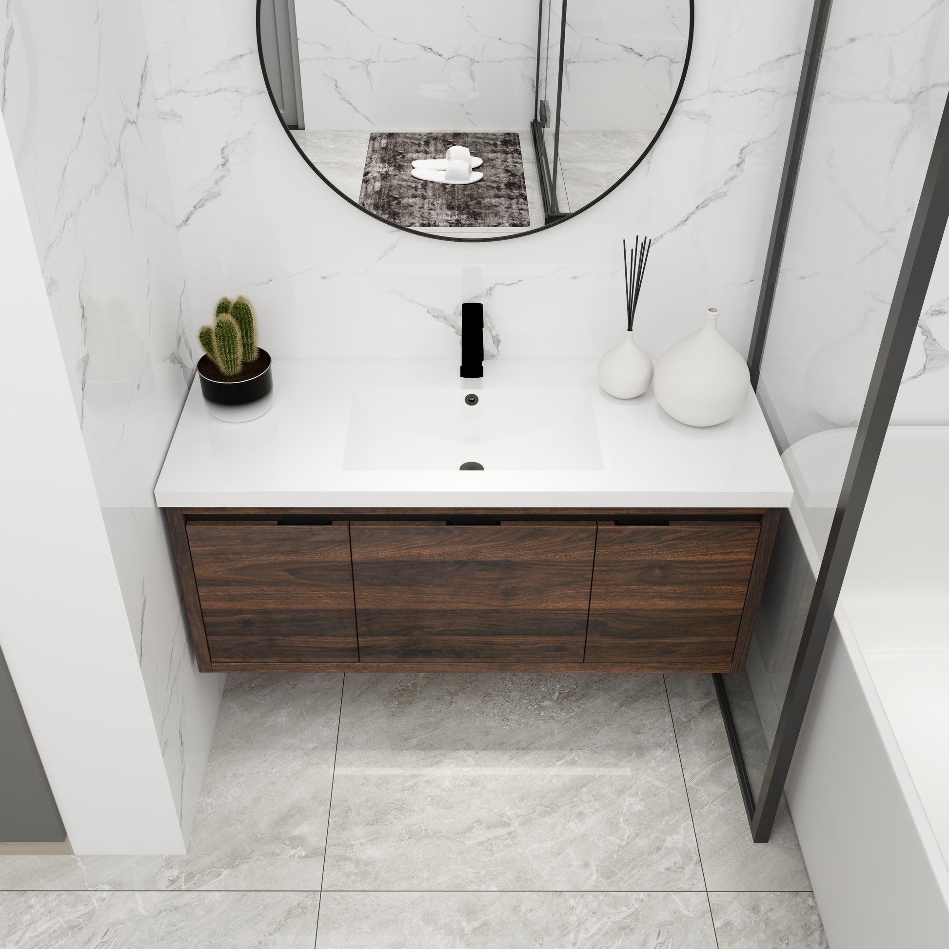 48 Inch Bathroom Cabinet With Sink - Soft Close, Floating Design