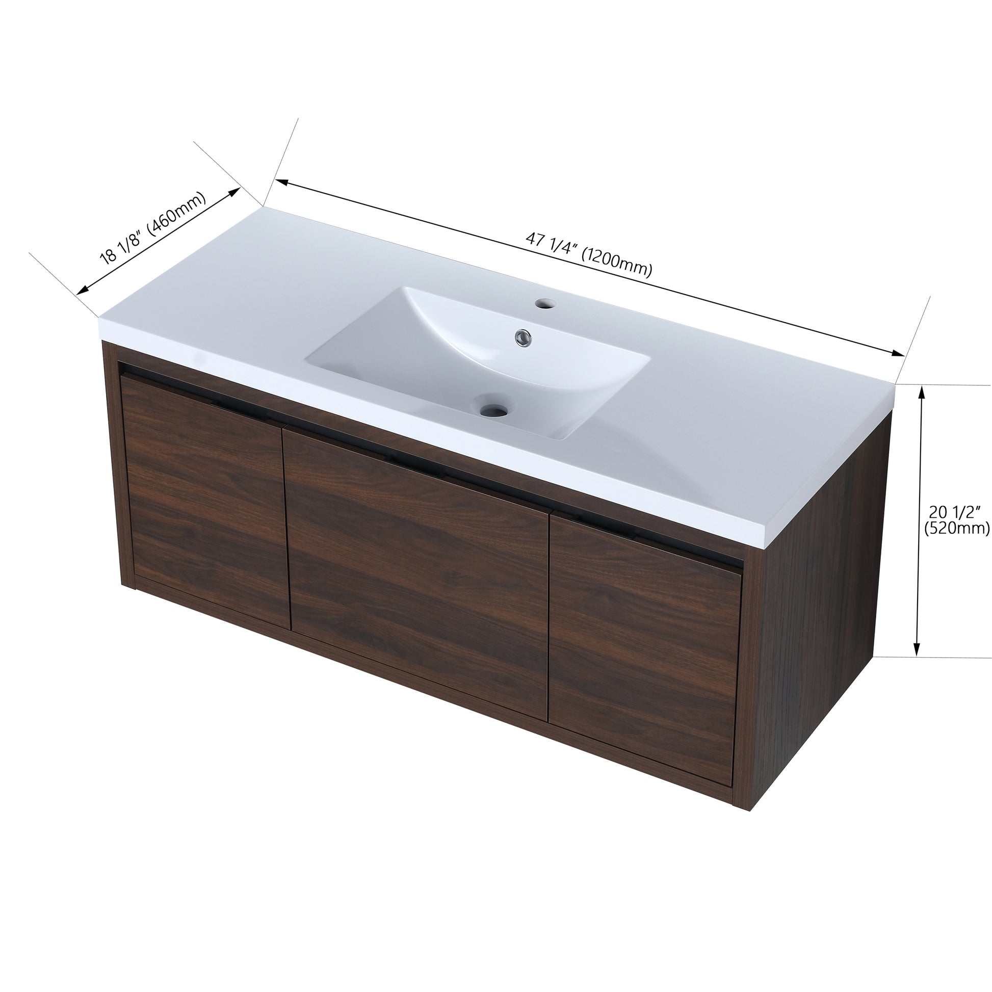 48 Inch Bathroom Cabinet With Sink - Soft Close, Floating Design
