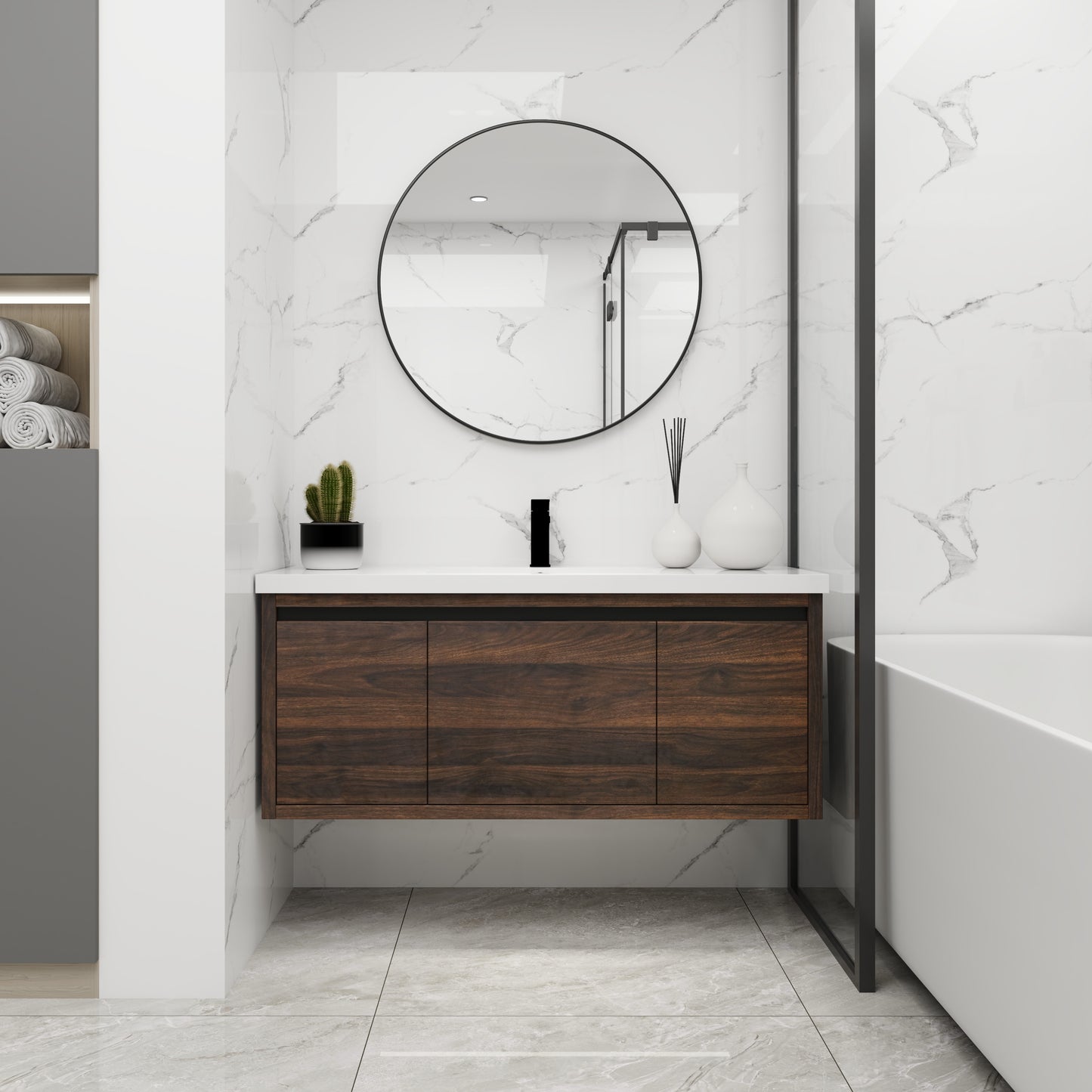 48 Inch Bathroom Cabinet With Sink,Soft Close Doors and Drawer,Float Mounting Design,48x18