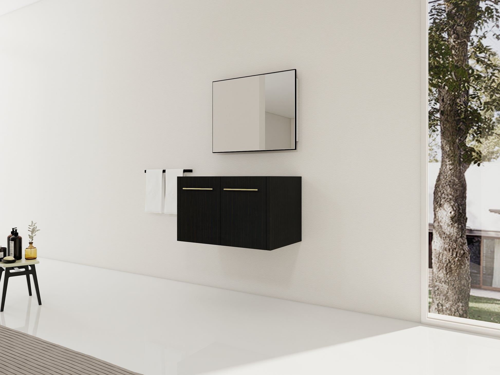 30 Inch Wall-Mounted Bathroom Vanity - Black Chestnut Plywood