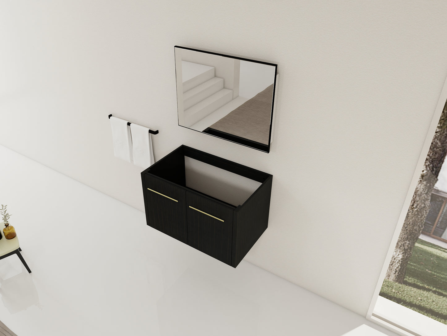 30 Inch Wall-Mounted Bathroom Vanity - Black Chestnut Plywood