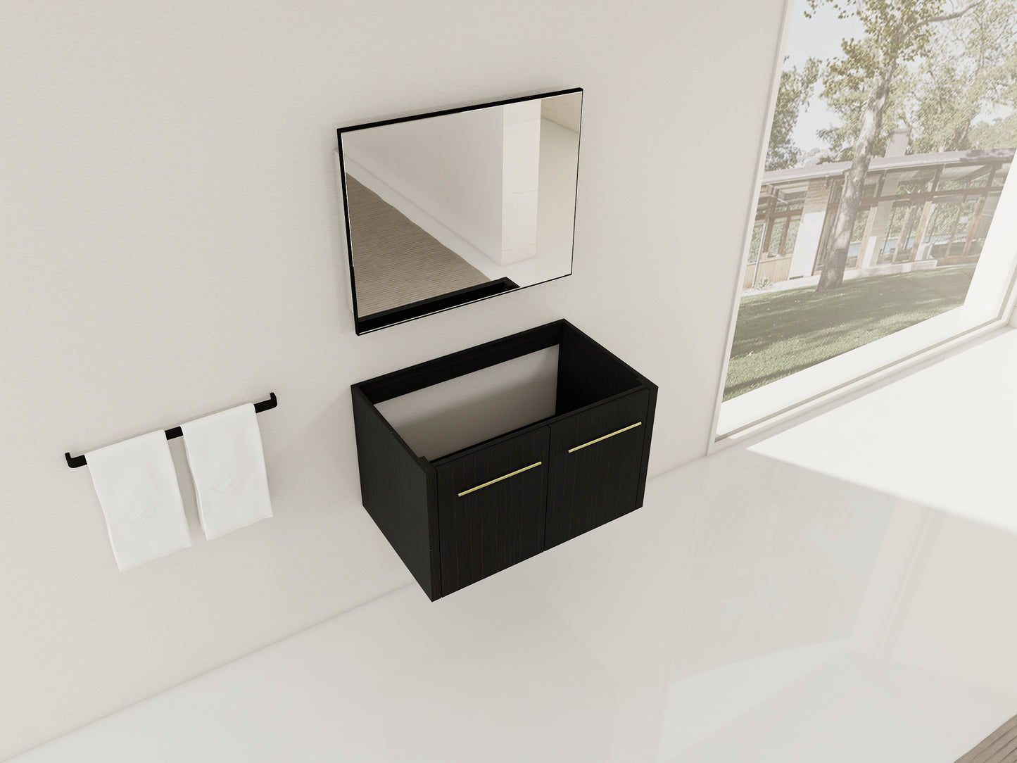 30 Inch Wall-Mounted Bathroom Vanity - Black Chestnut Plywood