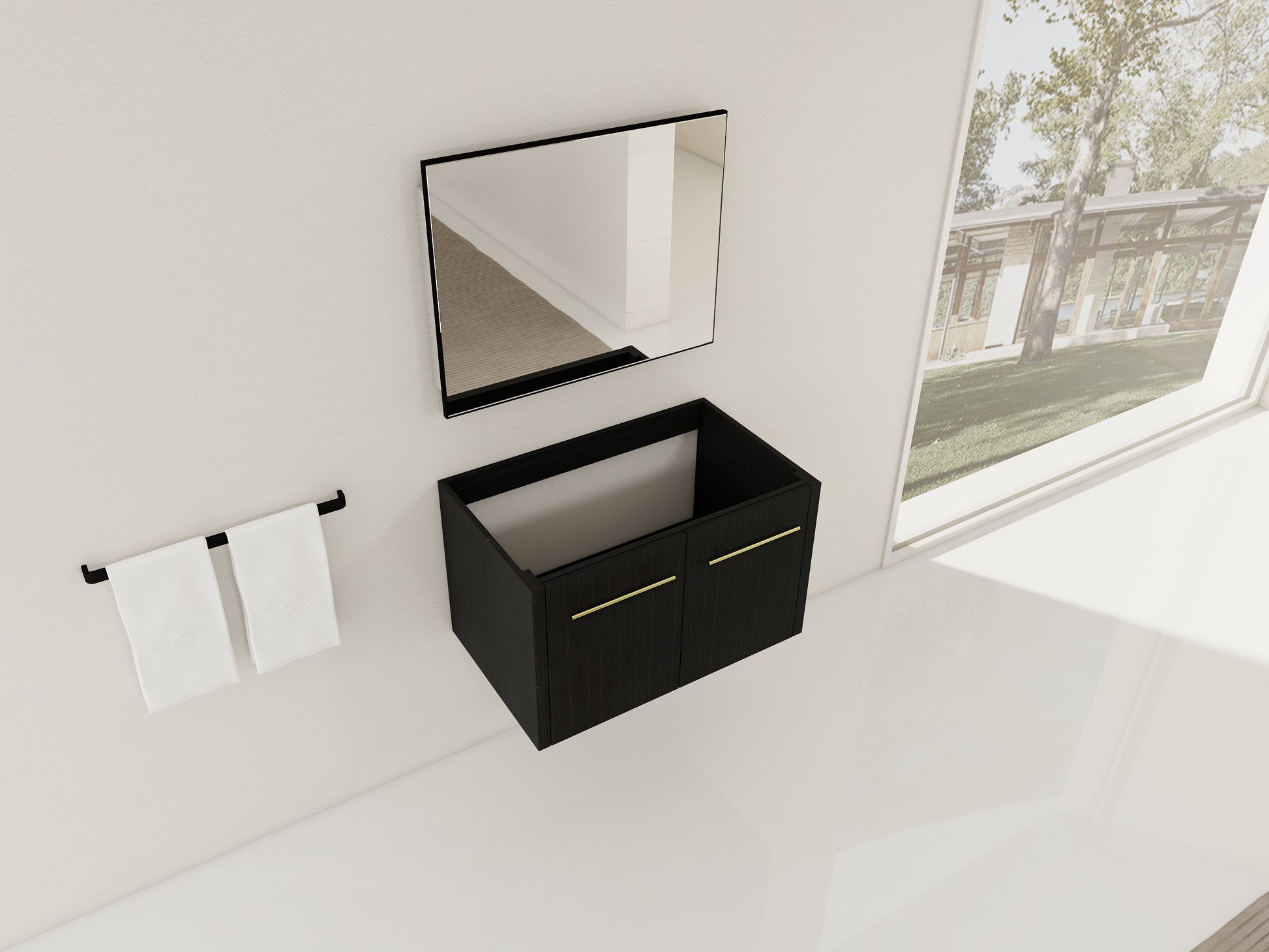 30 Inch Wall-Mounted Bathroom Vanity - Black Chestnut Plywood