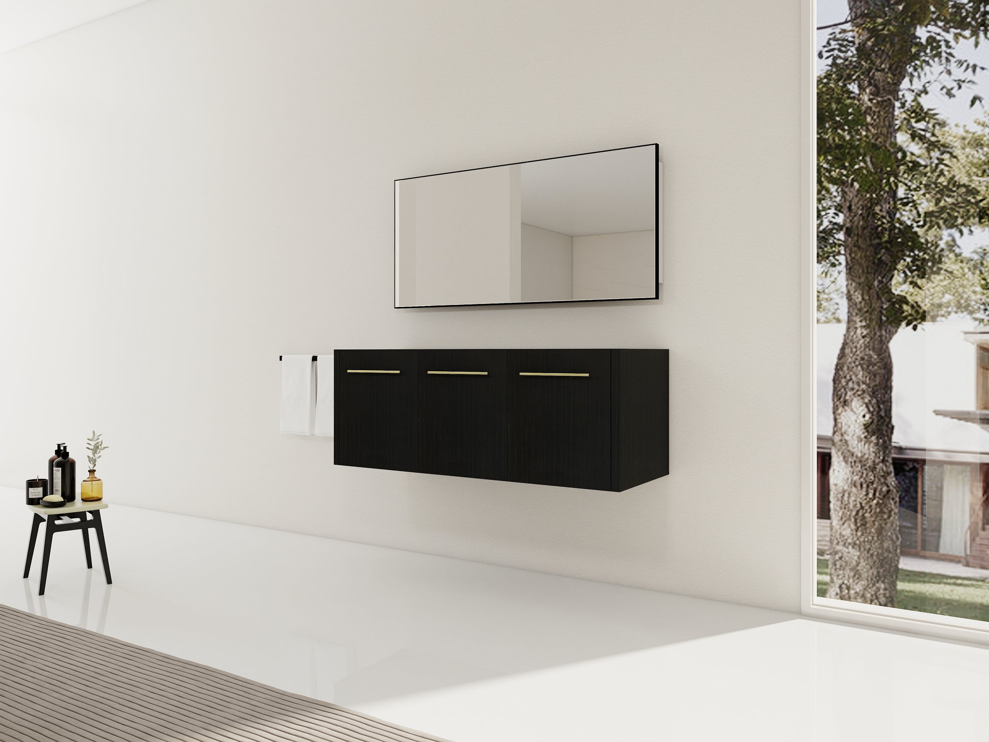 Black Chestnut Bathroom Vanity - 48 Inch Wall Mounted