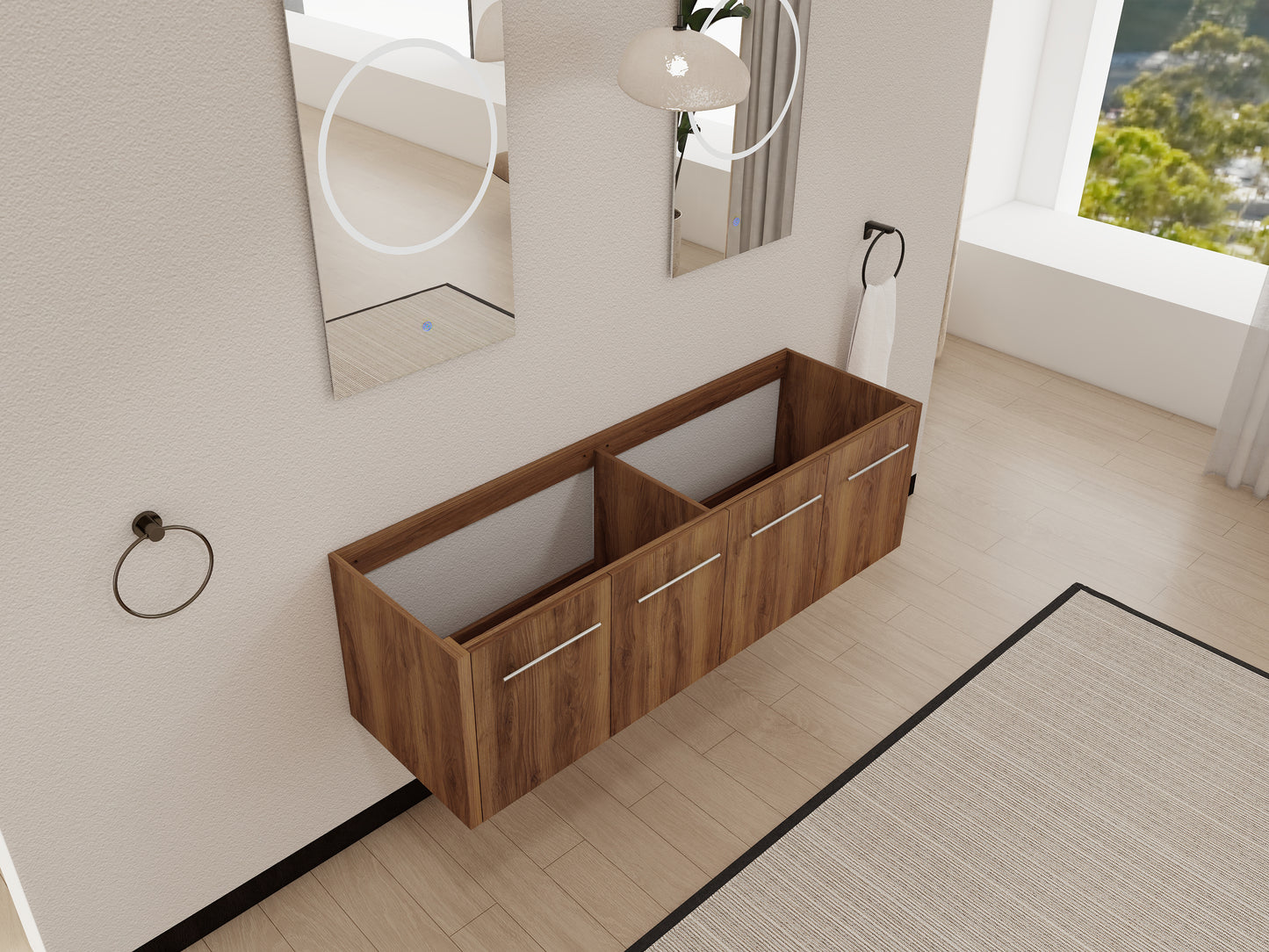 60 Inch Bathroom Vanity - Brown Ebony Plywood