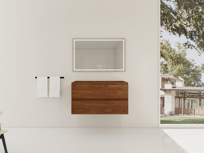 36" Wall-Mounted Bathroom Vanity - Brown Oak Plywood