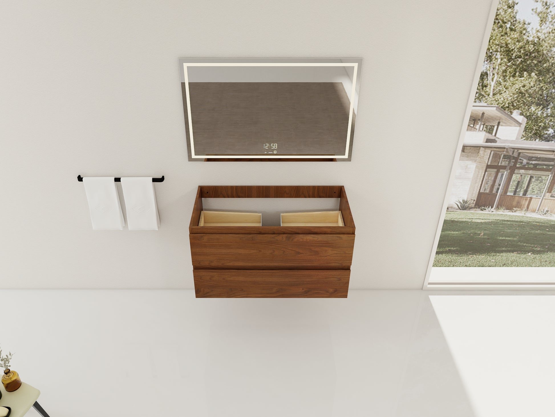 36" Wall-Mounted Bathroom Vanity - Brown Oak Plywood