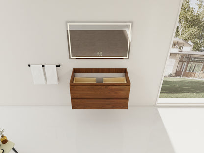 36" Wall-Mounted Bathroom Vanity - Brown Oak Plywood