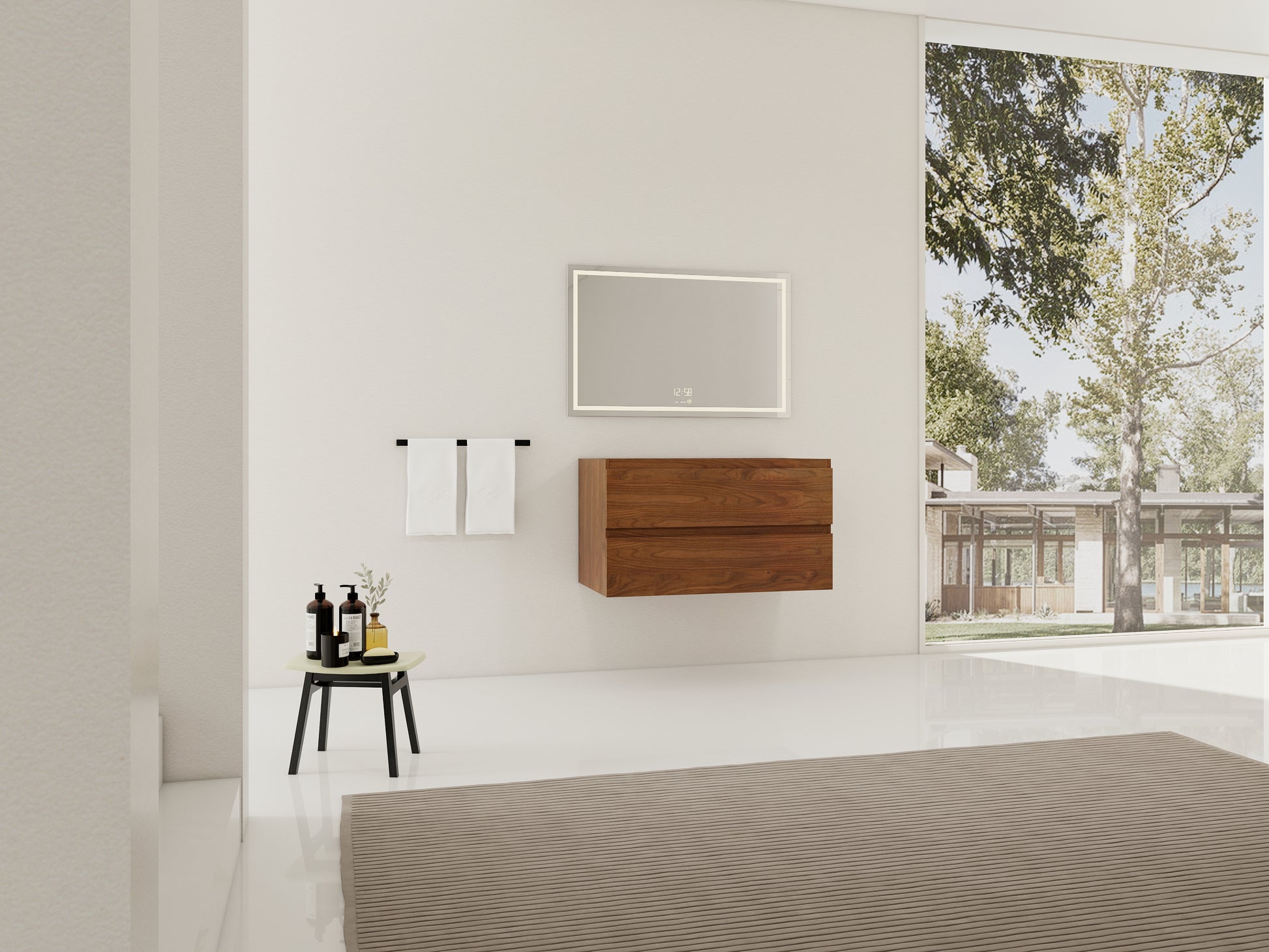 36" Wall-Mounted Bathroom Vanity - Brown Oak Plywood