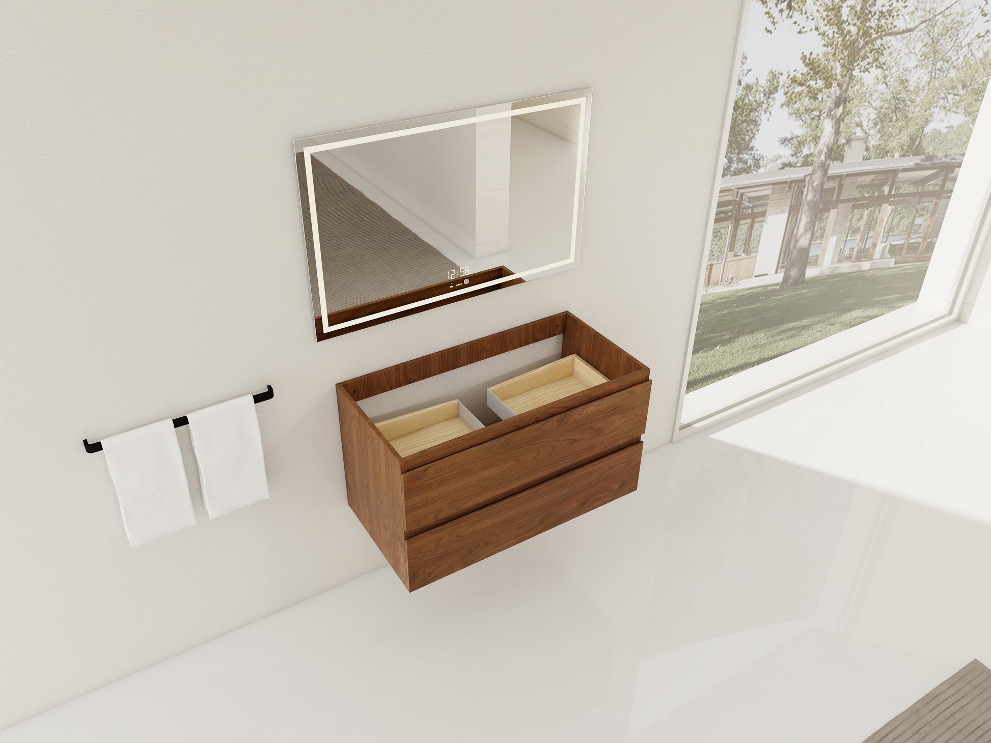 36" Wall-Mounted Bathroom Vanity - Brown Oak Plywood