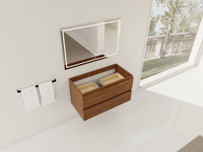36" Wall-Mounted Bathroom Vanity - Brown Oak Plywood