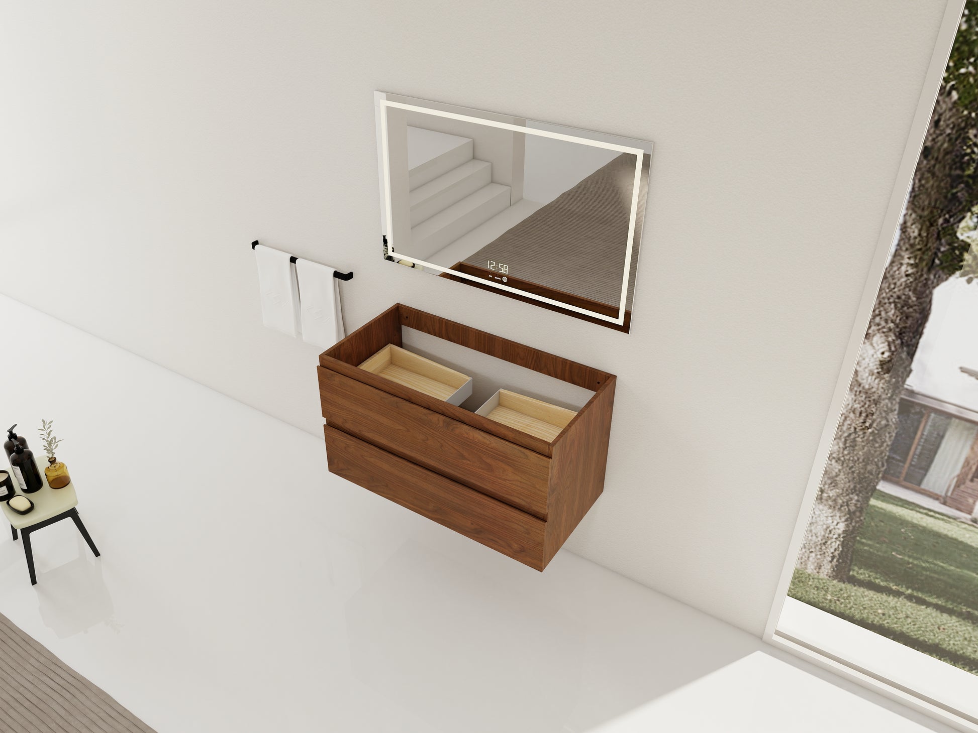 36" Wall-Mounted Bathroom Vanity - Brown Oak Plywood