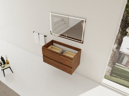 36" Wall-Mounted Bathroom Vanity - Brown Oak Plywood