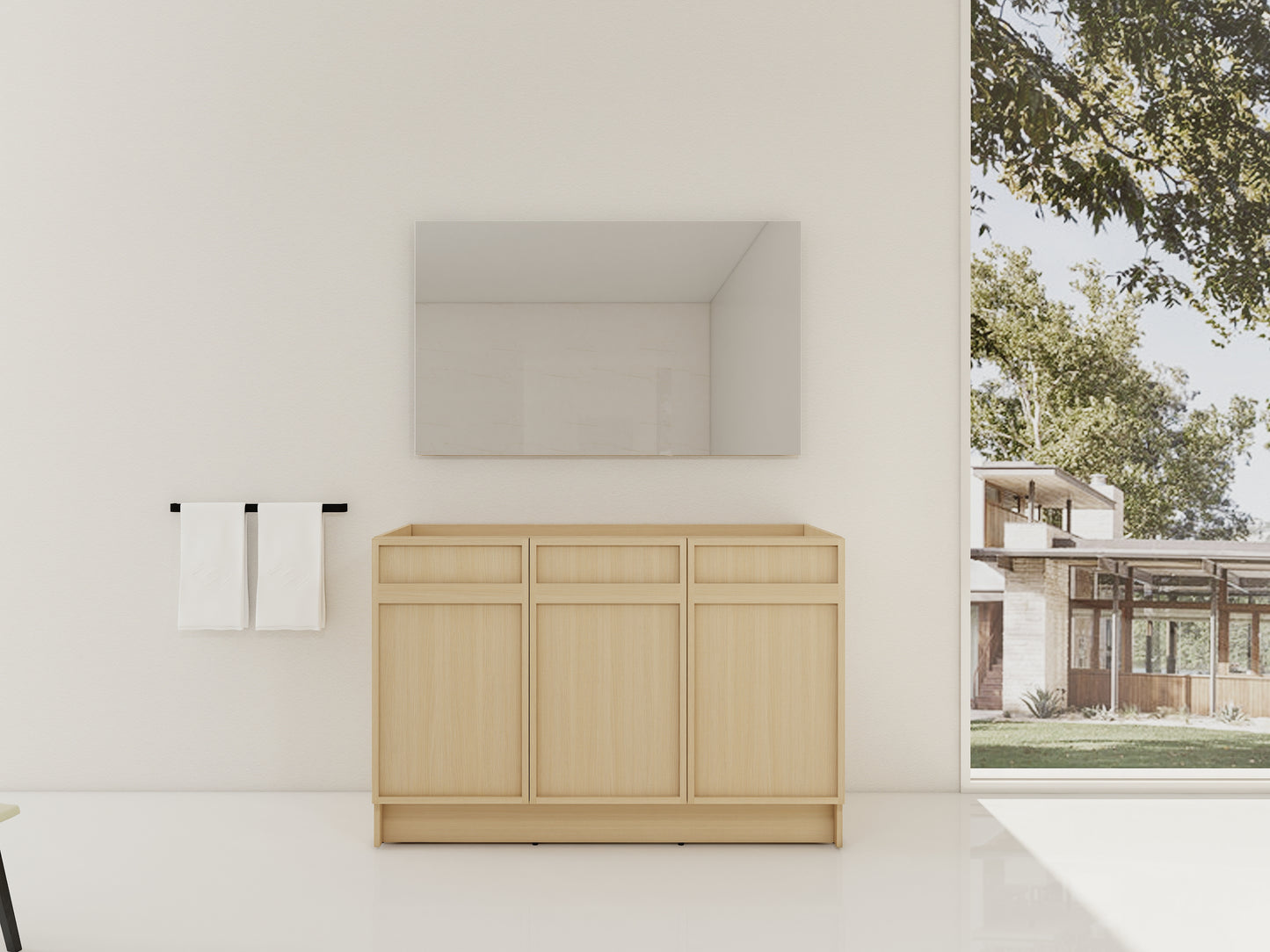 Oak Bathroom Vanity with Storage - 46.88" Modern Design