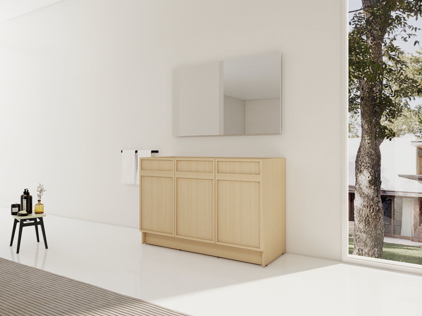 Oak Bathroom Vanity with Storage - 46.88" Modern Design