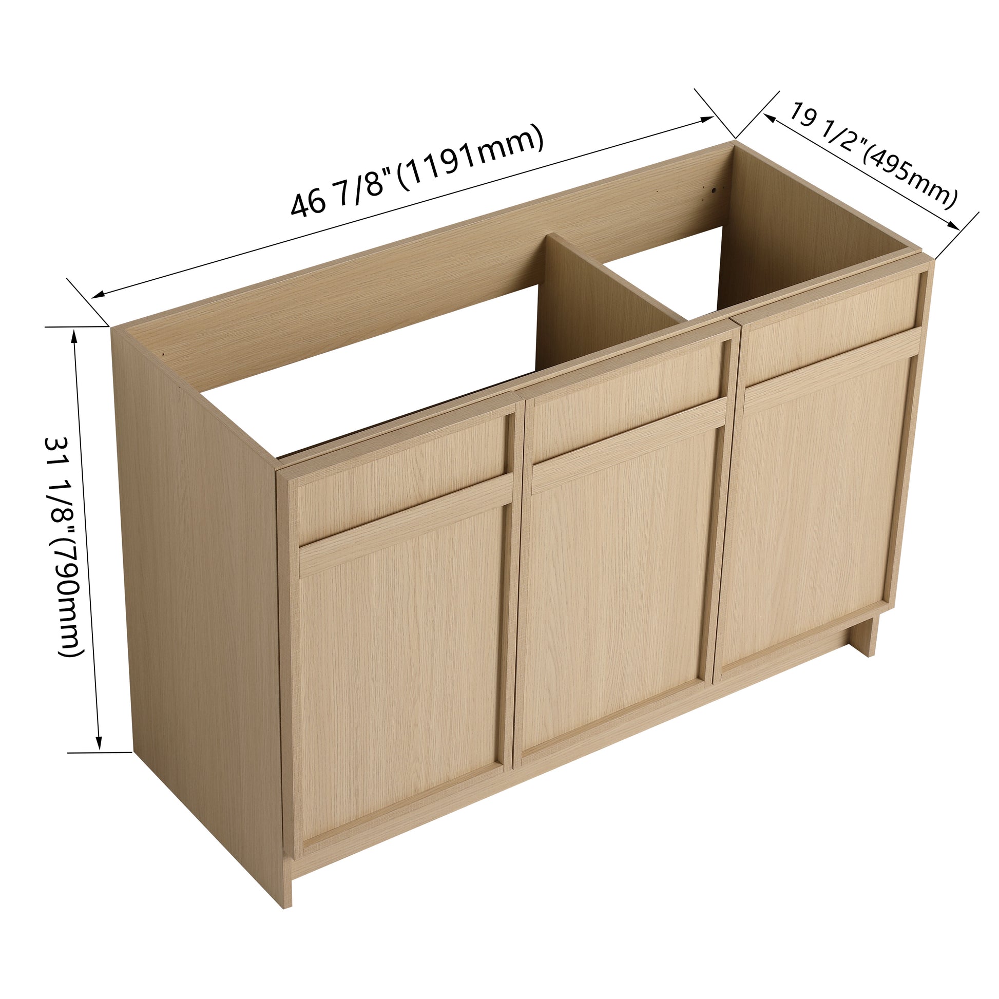 Oak Bathroom Vanity with Storage - 46.88" Modern Design