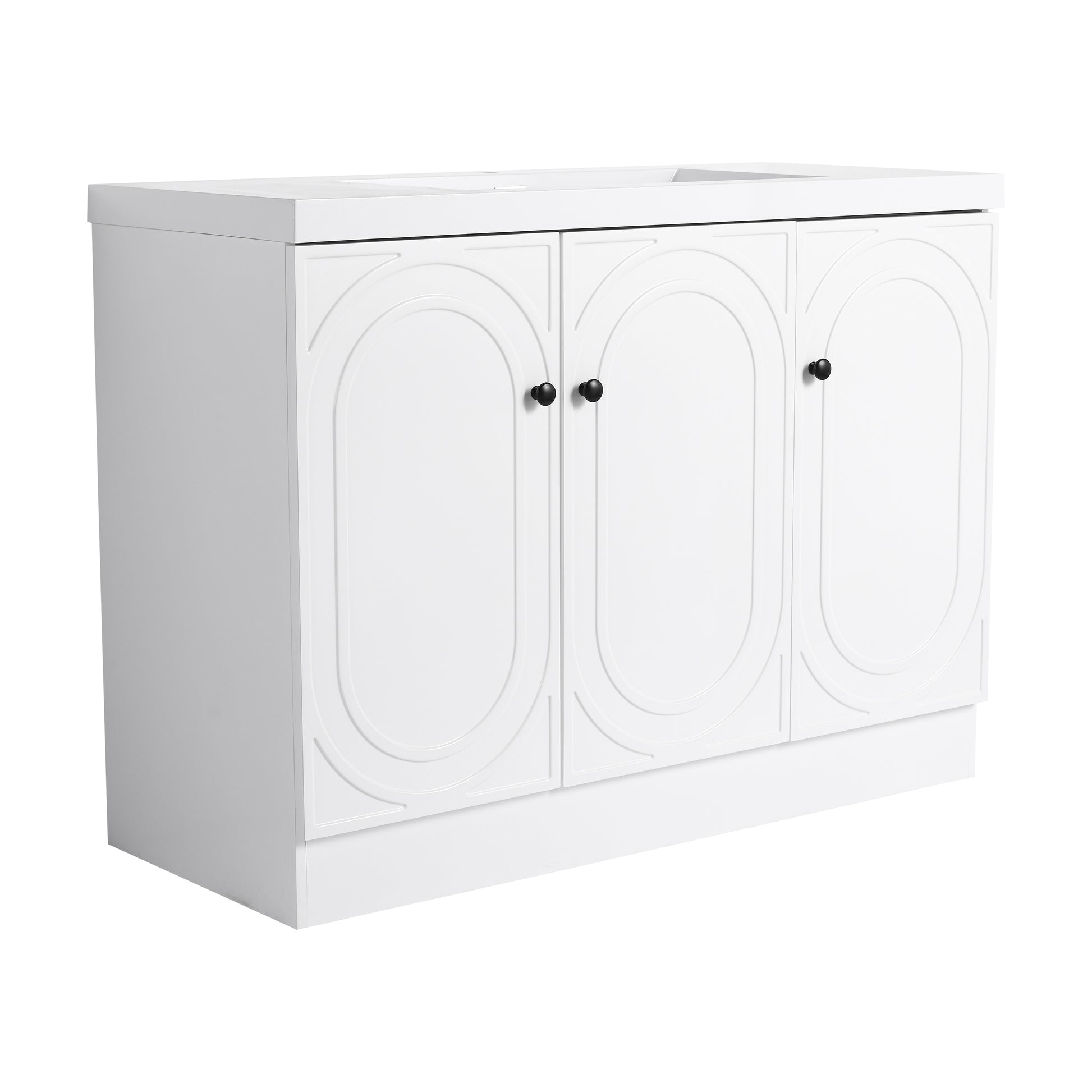 48" Freestanding Bathroom Vanity White Resin Sink & 3 Soft-Close Cabinet Doors (KD-Packing)