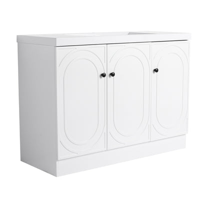 48" Freestanding Bathroom Vanity White Resin Sink & 3 Soft-Close Cabinet Doors (KD-Packing)