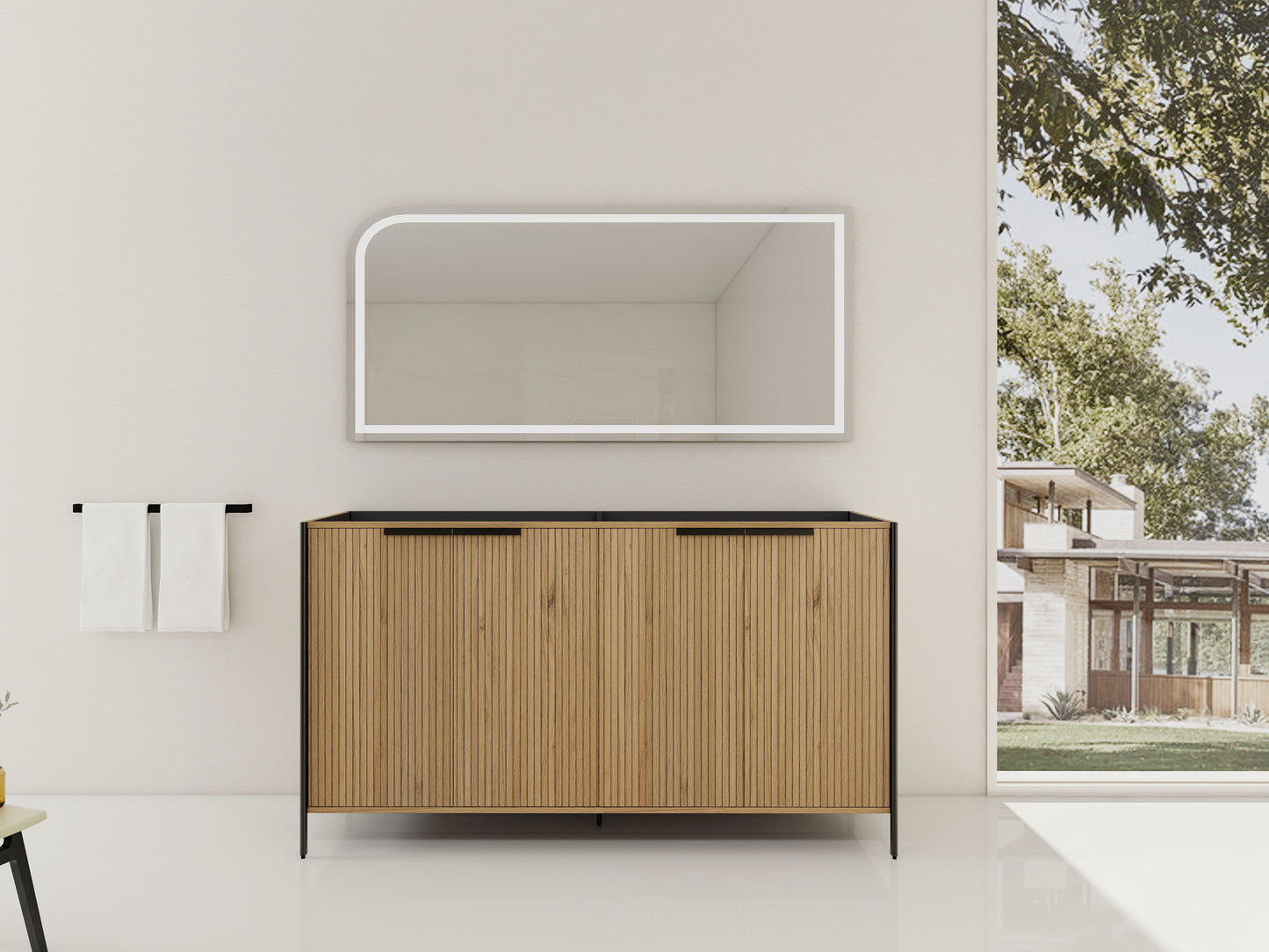 Light Coffee Plywood Bathroom Vanity - 60" Freestanding Storage